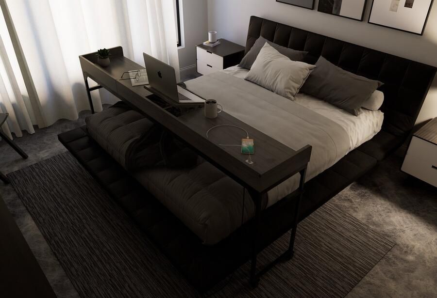 Dreamdesk Bedtafel Op Wielen Verstelbare Tafel Voor Over Bed Tafel Bedtafels Verrijdbaar Laptoptafel met wielen Bedtafeltje Verstelbaar Laptop Overbed tafel Sta Bureau Silver Slate - Foto 2