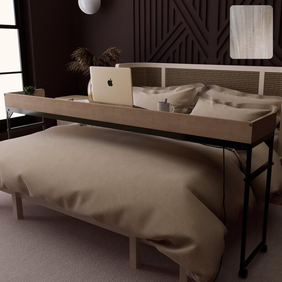 Dreamdesk Bedtafel Op Wielen Verstelbare Tafel Voor Over Bed Tafel Bedtafels Verrijdbaar Laptoptafel met wielen Bedtafeltje Verstelbaar Laptop Overbed tafel Sta Bureau Oakwood