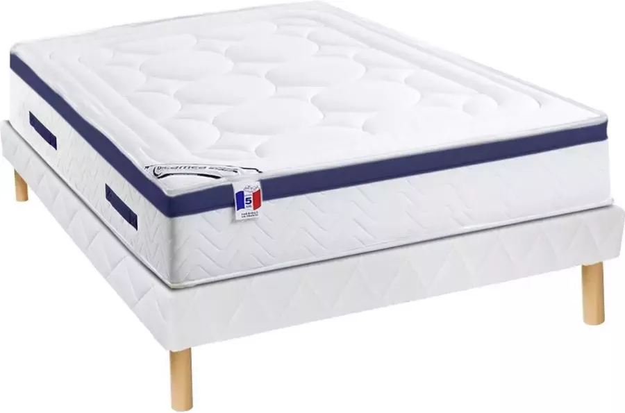 Palacio Set bedbodem en matras pocketveren en vormgeheugen met textuur MARQUIS van DREAMEA dikte 30 cm 140 x 190 cm Blauw L 190 cm x H 30 cm x D 140 cm