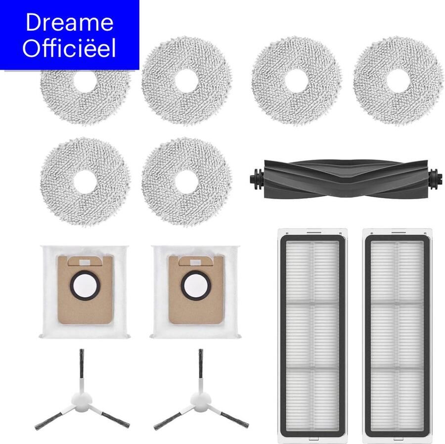 Dreame Officiëel Accessories kit voor L10s Ultra L10 Ultra 1 Hoofdborstel (Rubber) + 2 Zijborstel + 2 Stoffilter+ 2 Stofzak+ 3 paar dweildoek