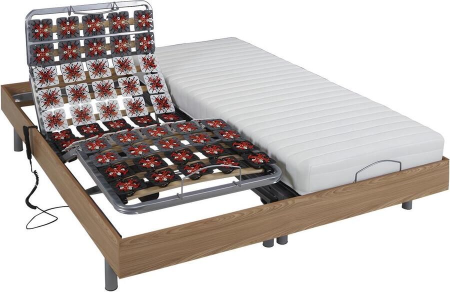 Vente-unique Elektrisch relaxbed met contactplaatjes en latexmatras CASSIOPEE III van DREAMEA OKIN-motors 2 x 70 x 190 cm Eiken L 190 cm x H 35 cm x D 140 cm - Foto 3