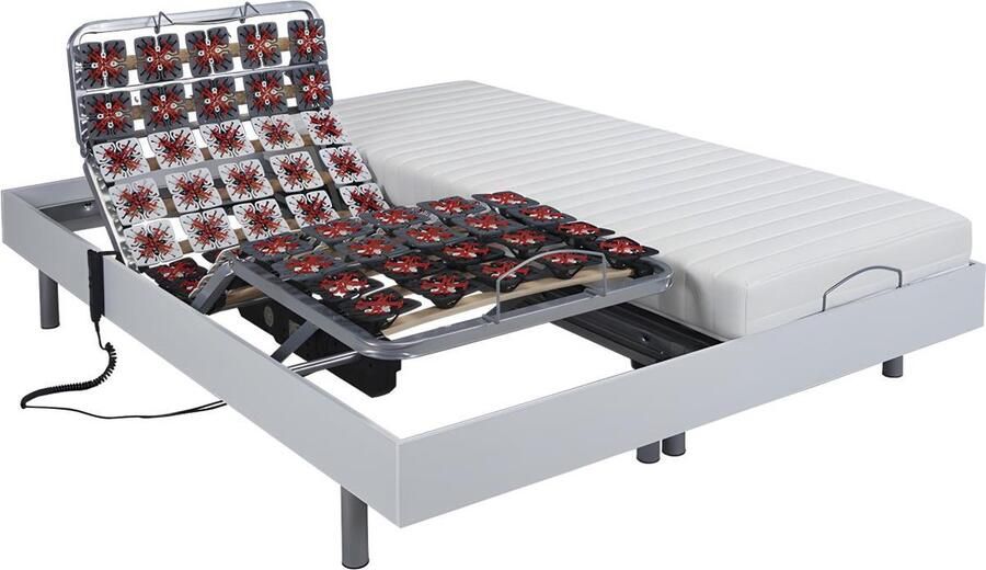Vente-unique Elektrisch relaxbed met contactplaatjes en latexmatras CASSIOPEE III van DREAMEA OKIN-motors 2 x 70 x 190 cm Wit L 190 cm x H 35 cm x D 140 cm - Foto 3