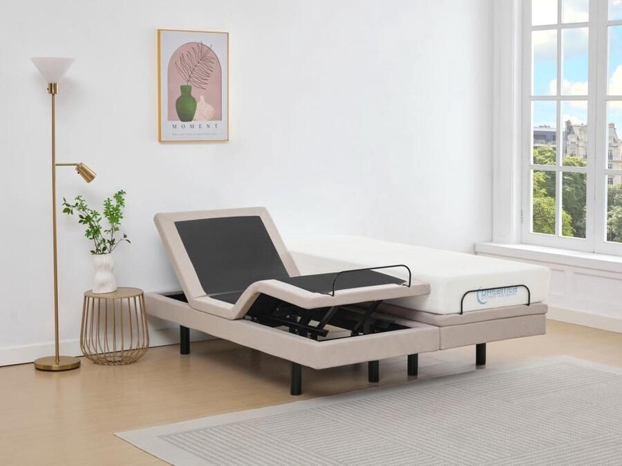 Vente-unique Elektrisch decoratief bed + matras met vormgeheugen 2 x 90 x 200 cm Stof Beige MENASINA van DREAMEA L 200 cm x H 41 cm x D 180 cm - Foto 3