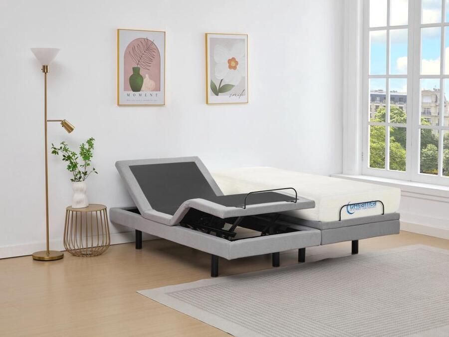 Vente-unique Elektrische decoratieve relaxbedbodem + matras met vormgeheugen 2 x 90 x 200 cm Stof Grijs MENASINA van DREAMEA L 200 cm x H 41 cm x D 180 cm - Foto 3