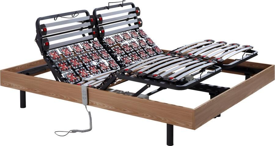 Vente-unique Elektrische lattenbodem met contactplaatjes van eikenhout van DREAMEA 2 x 30 contactplaatjes 2 x 90 x 200 cm OKIN motoren L 200 cm x H 35 cm x D 180 cm - Foto 3