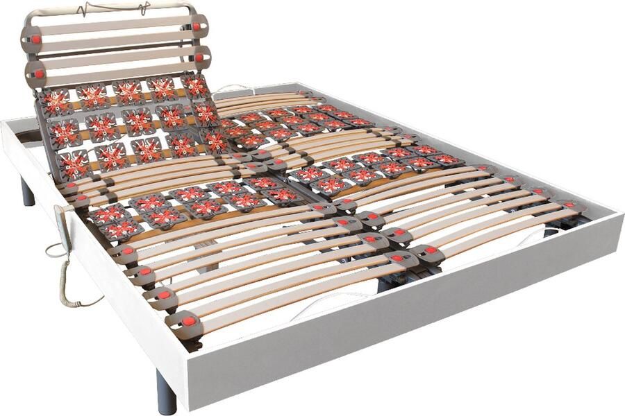 Vente-unique Handmatig verstelbare bedbodem met 2x30 contactplaatjes decoratief van wit hout DREAMEA 2x90x200cm motoren OKIN L 200 cm x H 35 cm x D 180 cm - Foto 3