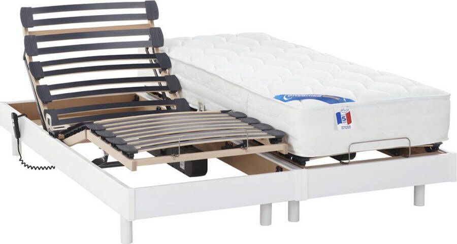 DREAMEA Elektrisch bed – bedbodem en matras – pocketveren en vormgeheugen APOLLO van wit 2x80x200 cm L 200 cm x H 30 cm x D 80 cm