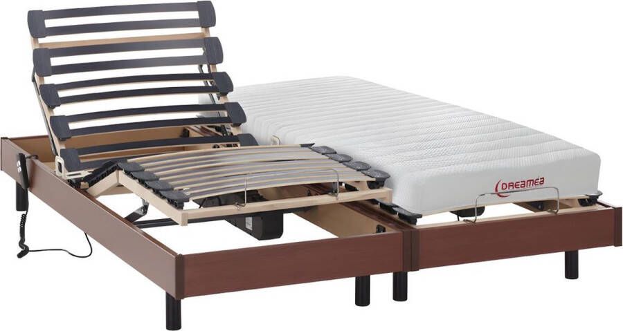 DREAMEA Elektrisch relaxbed met matras met latex-instap TYNDARE van Kersenhout 2 x 80 x 200 cm L 200 cm x H 30 cm x D 80 cm