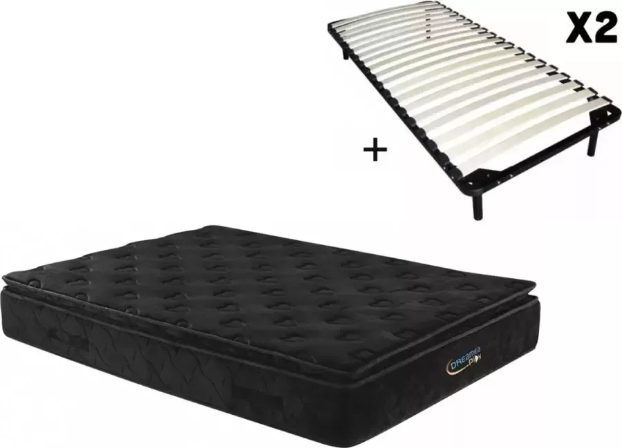 Vente-unique Set 2 lattenbodems 90 x 200 + matras met pocketveren BLACK DREAM van YSMÉE 180 x 200 cm L 200 cm x H 28 cm x D 180 cm - Foto 2