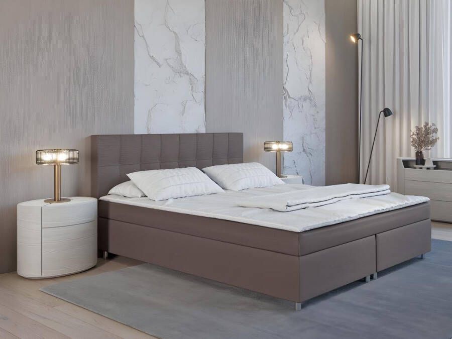 Vente-unique Set boxspring en matras met hoofdeinde + lattenbodem + matras + dekmatras SIERO van YSMÉE 160 x 200 cm stof grijs L 208 cm x H 110 cm x D 160 cm - Foto 2