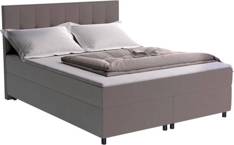 Vente-unique Set boxspring en matras met hoofdeinde + lattenbodem + matras + dekmatras SIERO van YSMÉE 160 x 200 cm stof grijs L 208 cm x H 110 cm x D 160 cm