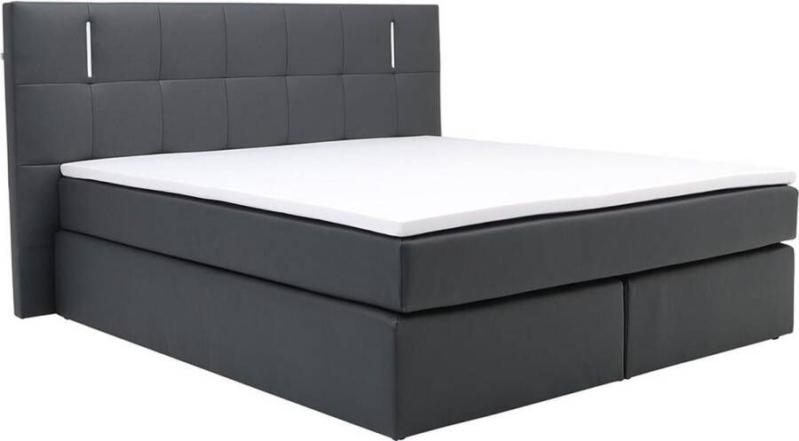 Vente-unique Set boxspring en matras met hoofdeinde met Leds + lattenbodem + matras + dekmatras BILBAO van YSMÉE 160x200 cm kunstleer Antraciet L 210 cm x H 118 cm x D 190 cm - Foto 2