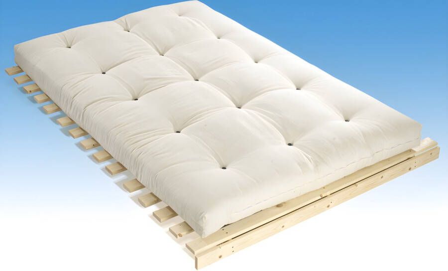 DREAMEA Set lattenbodem + futon 160 x 200 cm 100% KATOEN SHIVA van Ecru L 200 cm x H 25 cm x D 160 cm
