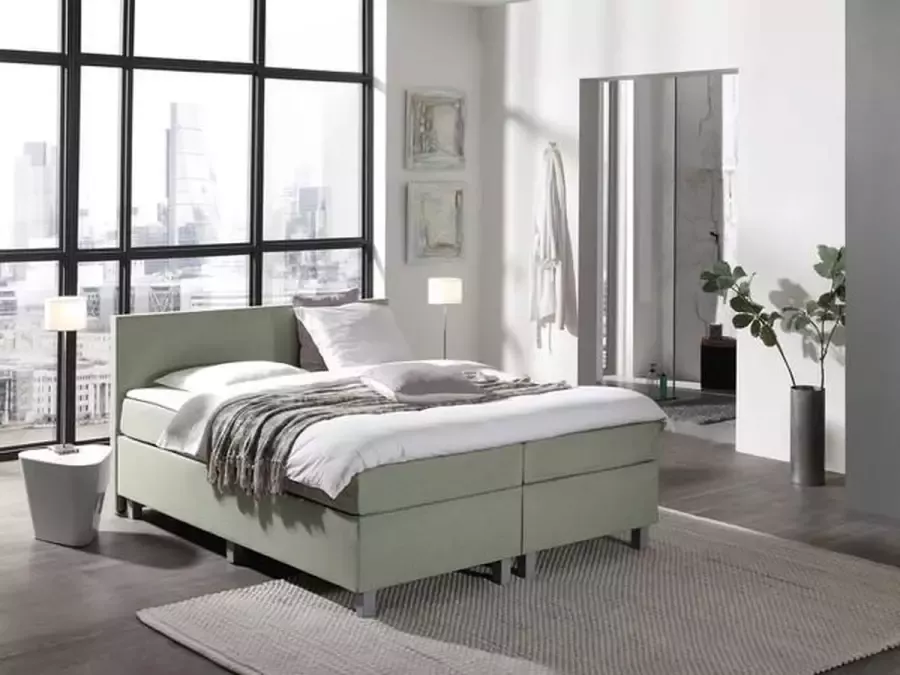 Dreamhouse Boxsprings Complete Boxspring 160x210 cm Groen Pocketvering matrassen Dreamhouse Louis Twee persoons Extra hoge onderbox 30 cm onderbox (67cm lighoogte)