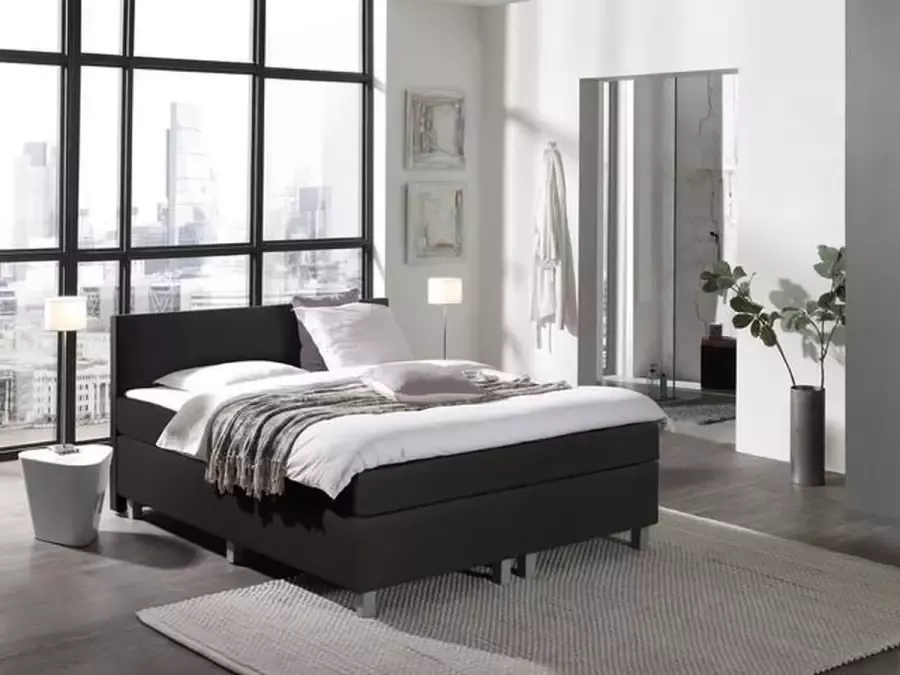 Dreamhouse Boxsprings Complete Boxspring 180x220 cm Kunstleer Zwart Pocketvering matrassen Dreamhouse Louis Twee persoons Extra hoge onderbox 30 cm onderbox (67cm lighoogte)