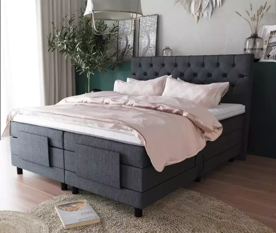 Dreamhouse Boxsprings Dreamhouse Elektrische boxspring 160x200 incl. thuismontage Complete set met matrassen en motoren Antraciet (Model Chester) - Foto 2