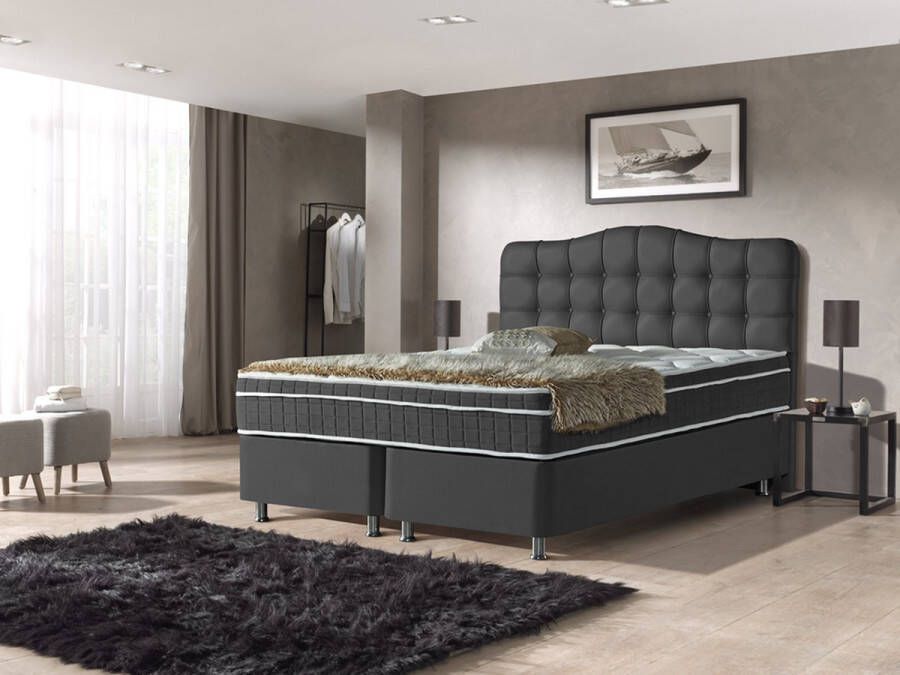 Dreamhouse Boxsprings Dreamhouse Marrakech Opberg Boxspring Bed 140x200 KUNSTLEER ANTRACIET Met veel Opbergruimte en Inclusief Hoofdbord