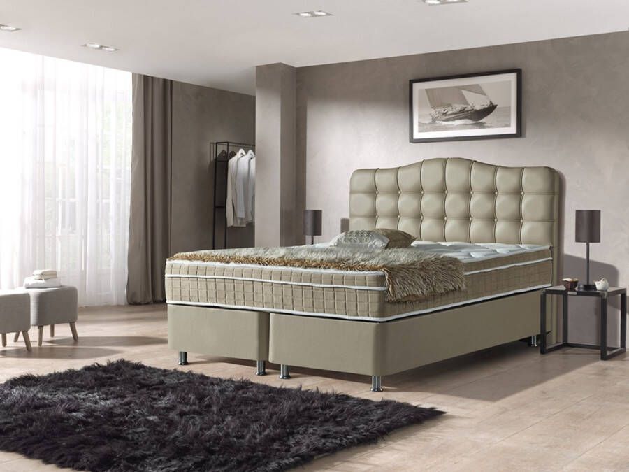 Dreamhouse Boxsprings Dreamhouse Marrakech Opberg Boxspring Bed 140x200 KUNSTLEER BEIGE Met veel Opbergruimte en Inclusief Hoofdbord