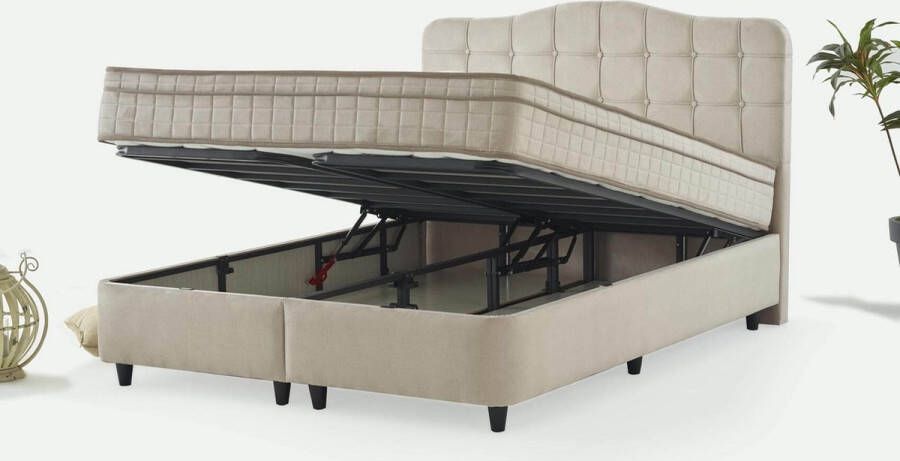 Dreamhouse Boxsprings Dreamhouse Marrakech Opberg Boxspring Bed 140x200 VELVET BEIGE Met veel Opbergruimte en Inclusief Hoofdbord