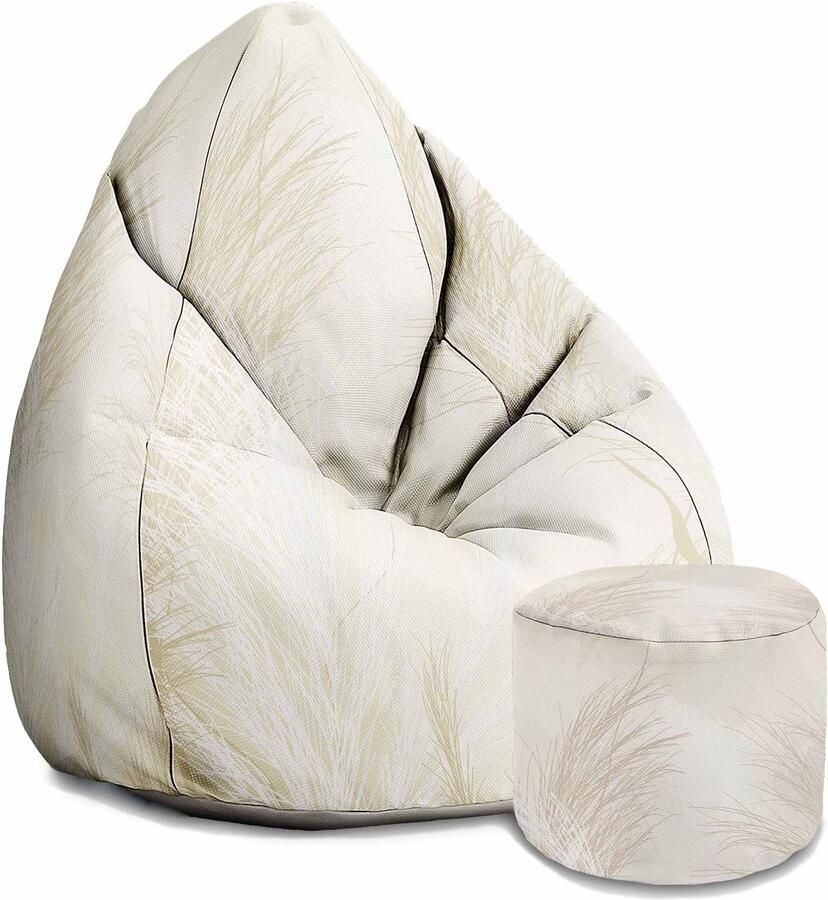 Dreamroots Group Sp.z.o.o DreamRoots Oxford Zitzak voor Volwassenen – Luxe Beanbag met Voetsteun en Afneembare Hoes – Inclusief Vulling – 80x80x120 cm Beige Warm Pampas Grass