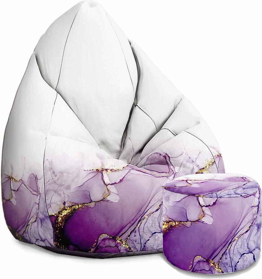 Dreamroots Group Sp.z.o.o DreamRoots Oxford Zitzak voor Volwassenen – Luxe Beanbag met Voetsteun en Afneembare Hoes – Inclusief Vulling – 80x80x120 cm Watercolor Abstract Violet