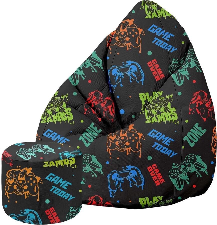 Dreamroots Group Sp.z.o.o DreamRoots Oxford Zitzak voor Volwassenen – Luxe Beanbag met Voetsteun en Afneembare Hoes – Inclusief Vulling – 80x80x120 cm Game Zone