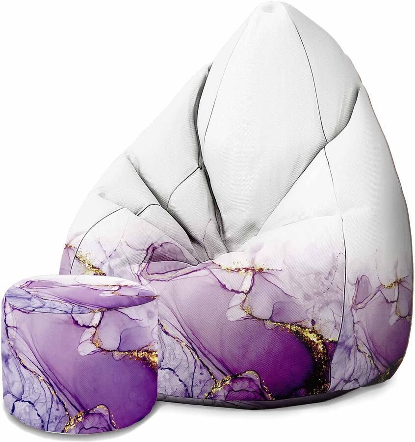 Dreamroots Group Sp.z.o.o DreamRoots Velvet Zitzak voor Volwassenen – Luxe Beanbag met Voetsteun en Afneembare Hoes – Inclusief Vulling – 80x80x120 cm Watercolor Abstract Violet