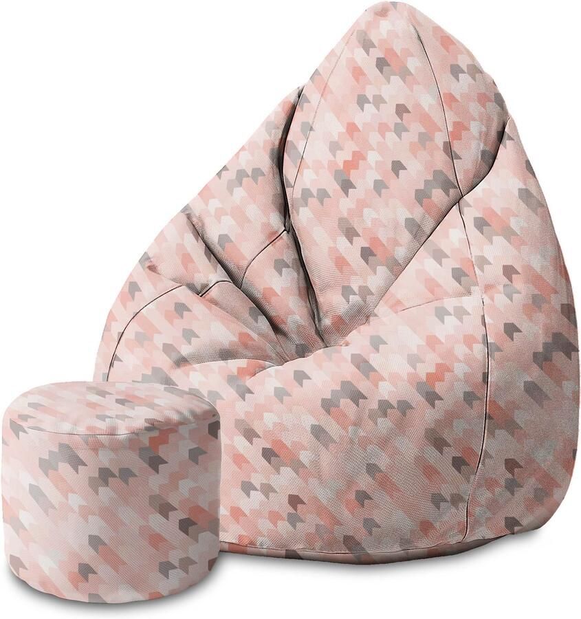 Dreamroots Group Sp.z.o.o DreamRoots Velvet Zitzak voor Volwassenen – Luxe Beanbag met Voetsteun en Afneembare Hoes – Inclusief Vulling – 70x70x105cm Pink Pattern