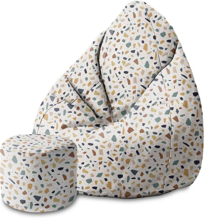 Dreamroots Group Sp.z.o.o DreamRoots Velvet Zitzak voor Volwassenen – Luxe Beanbag met Voetsteun en Afneembare Hoes – Inclusief Vulling – 80x80x120 cm Vintage Terrazzo