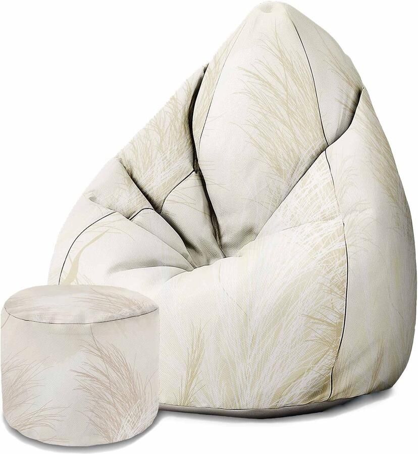 Dreamroots Group Sp.z.o.o DreamRoots Velvet Zitzak voor Volwassenen – Luxe Beanbag met Voetsteun en Afneembare Hoes – Inclusief Vulling – 80x80x120 cm Beige Warm Pampas Grass