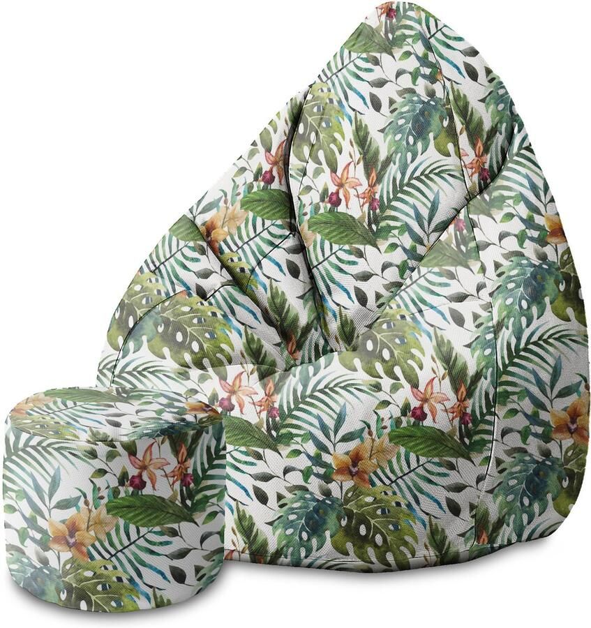 DreamRoots Velvet Zitzak voor Volwassenen – Luxe Beanbag met Voetsteun en Afneembare Hoes – Inclusief Vulling – 80x80x120 cm Floral Watercolor