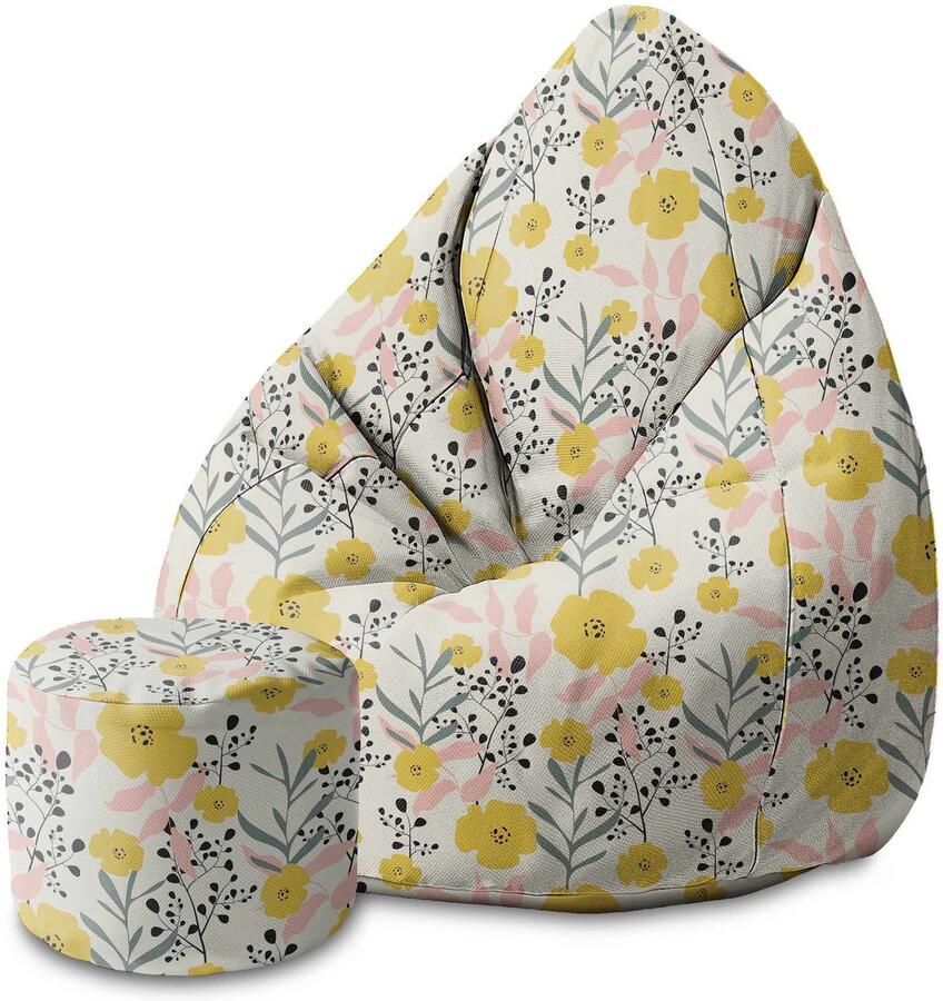 DreamRoots Velvet Zitzak voor Volwassenen – Luxe Beanbag met Voetsteun en Afneembare Hoes – Inclusief Vulling – 80x80x120 cm Yellow Daffodil
