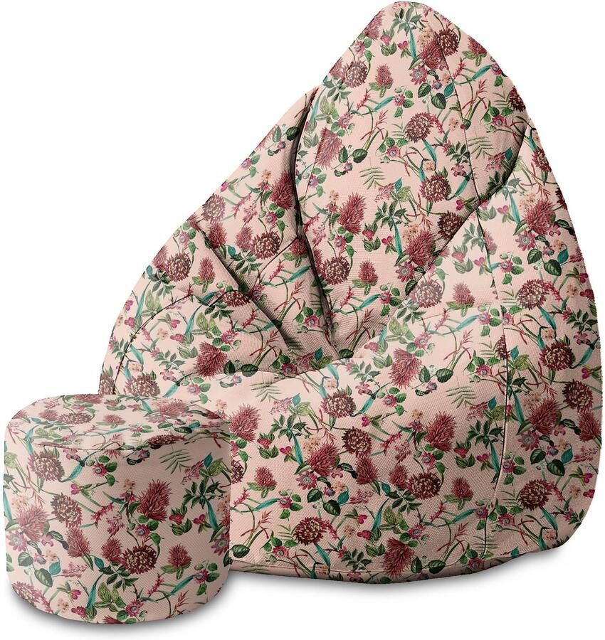 DreamRoots Velvet Zitzak voor Volwassenen – Luxe Beanbag met Voetsteun en Afneembare Hoes – Inclusief Vulling – 80x80x120 cm Dark Jungle Pink