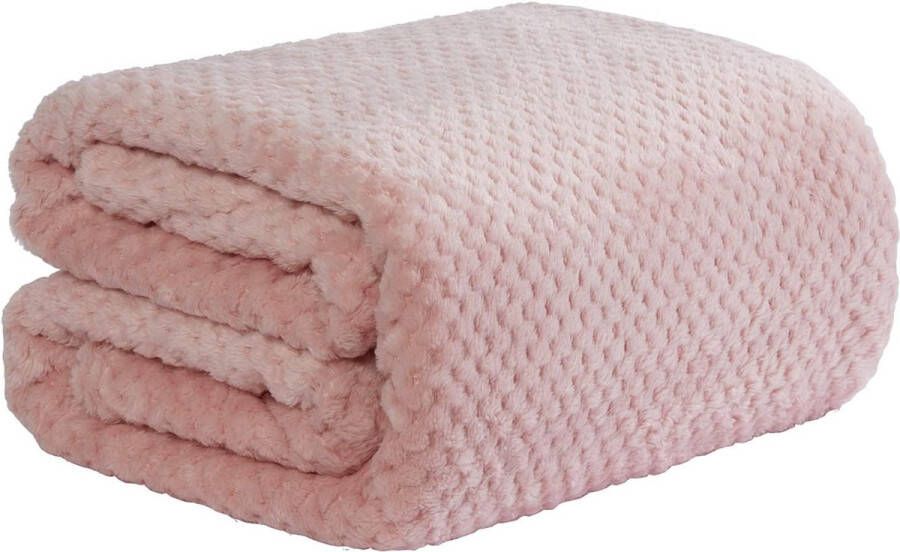 Dreamscene Luxueuze zachte deken met honingraatmotief voor slaapbank 150 x 200 cm 100% polyester imitatiebont lichtroze tweepersoonsbed