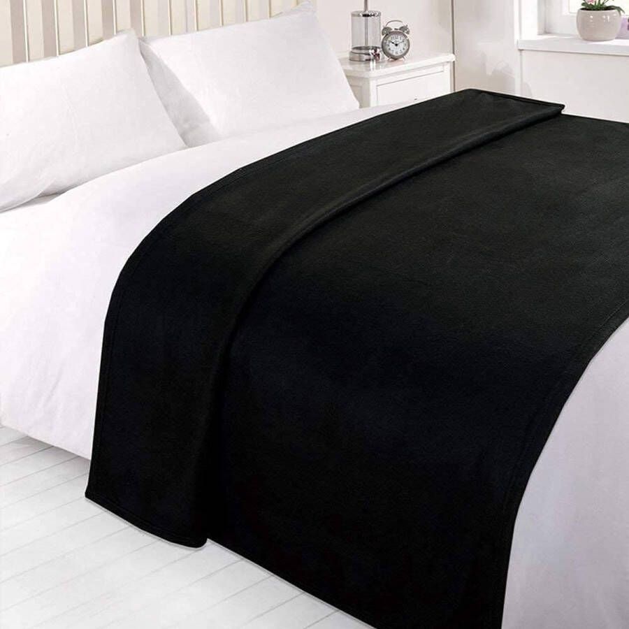 Dreamscene Warme Polar Fleece Gooi Over Zachte Slaapbank Deken Sprei Effen Zwart 120 x 150 cm