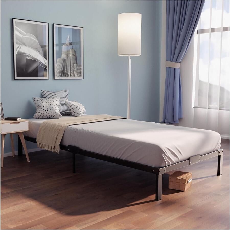 Dreamzie Bedframe 80 x 200 van metaal hoogte 35 cm bed 80 x 200 cm voor matrassen eenpersoonsbed grote opbergruimte gemakkelijk te monteren en stabiel zwarte lattenbodem