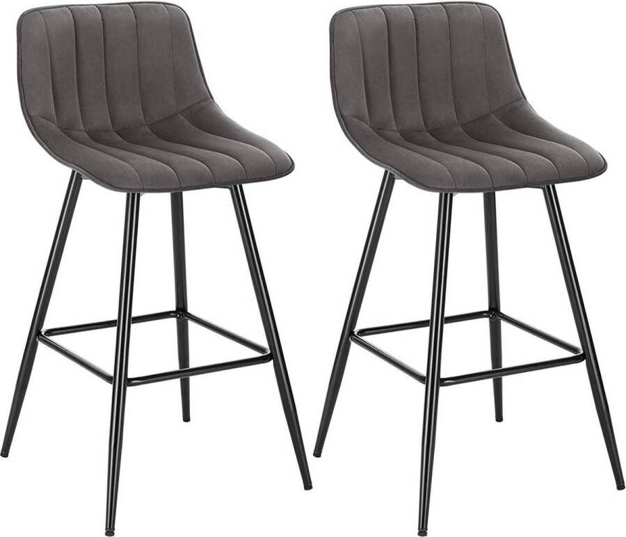 Dripio Barkruk Deluxe Delia Industrial Donkergrijs Barkrukken set van 2 Barstoel Kruk Barstoelen met rugleuning Keukenstoel Velvet