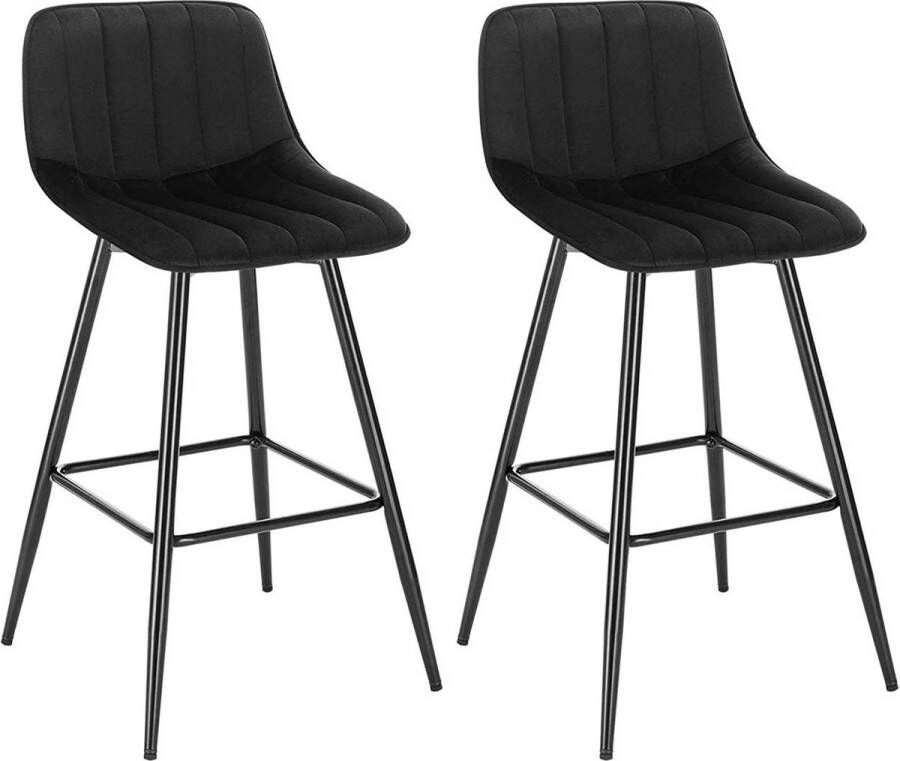 Dripio Barkruk Deluxe Delia Industrial Zwart Barkrukken set van 2 Barstoel Kruk Barstoelen met rugleuning Keukenstoel Velvet