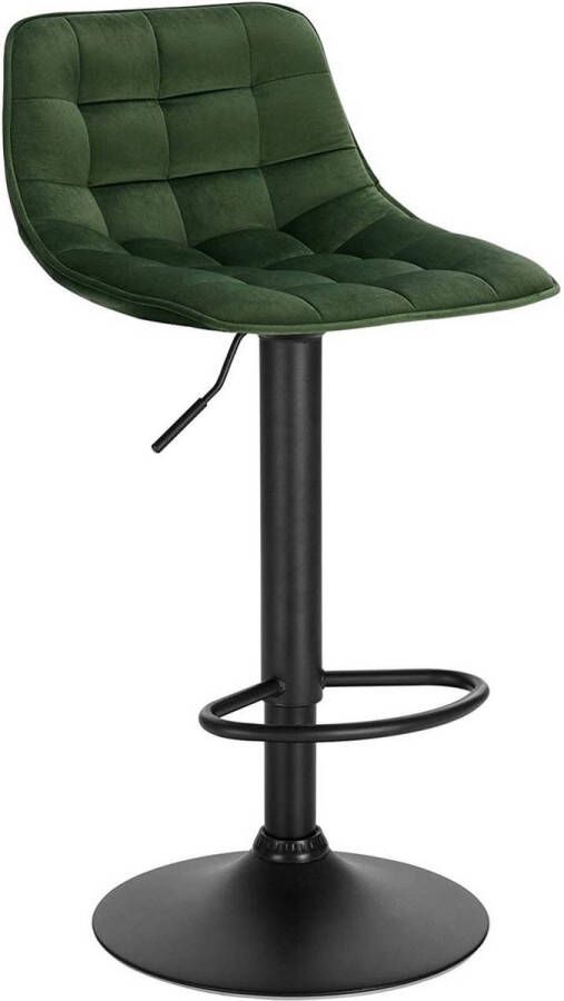 Dripio Barkrukken Bartho Velvet Met rugleuning Groen Set van 2 Keuken Barstoelen ergonomisch Verstelbaar in hoogte Zithoogte 60-82cm