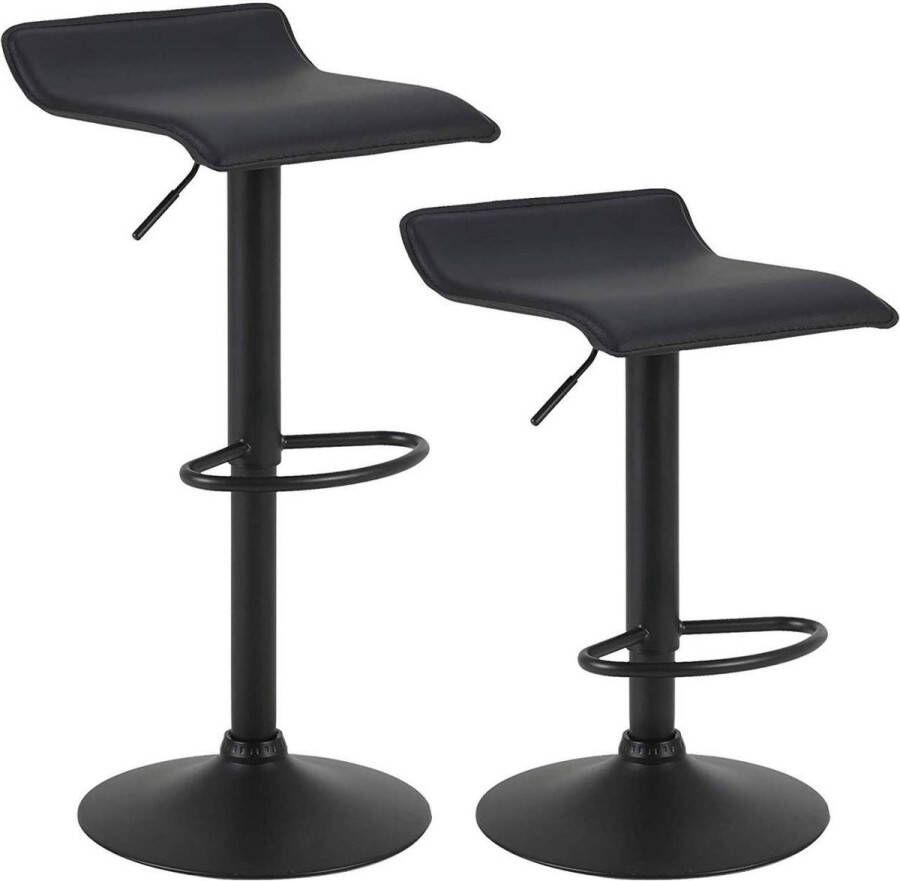 Dripio Barkrukken Frej Zwart Set van 2 Keuken Barstoelen Zonder rugleuning Verstelbaar in hoogte Zithoogte 56-78cm