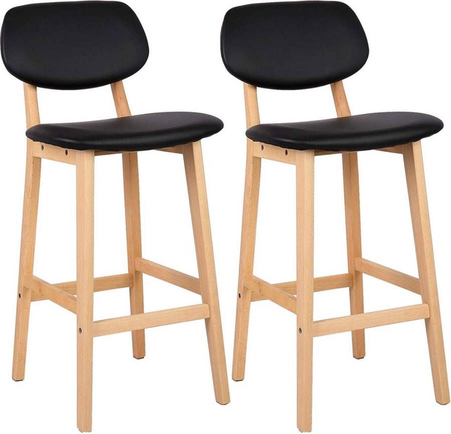 Dripio Barkrukken Masego Set van 2 Met rugleuning Houten frame Barstoelen ergonomisch Keuken Zwart Zithoogte 65cm