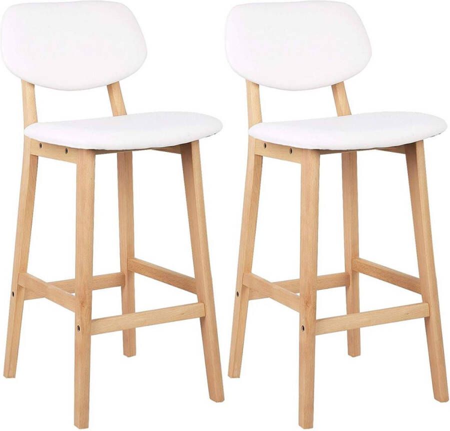 Dripio Barkrukken Vijay Set van 2 Met rugleuning Houten frame Barstoelen ergonomisch Keuken Wit Zithoogte 65cm