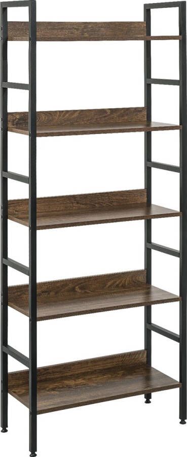 Dripio Boekenkast industrieel 5 Lagen Bruin Grijs Hout Look Boekenrek Woonkamer slaapkamer en kinderkamer Hout Metaal 60 x 27.5 x 160 cm