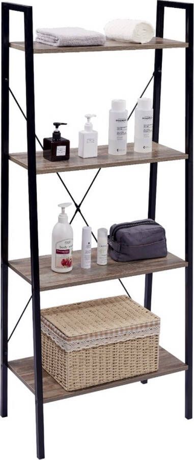 Dripio Boekenkast industrieel Amedeo 4 lagen Zwart Hout Boekenrek Woonkamer slaapkamer en kinderkamer Hout 60x35x148cm