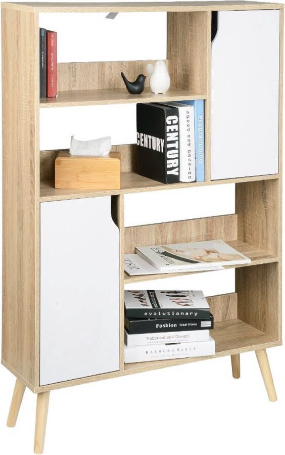 Dripio Boekenkast industrieel Pieter 6 Vakken Wit Met 2 Deuren Boekenrek Woonkamer slaapkamer en kinderkamer Hout Zwart 30x24x158.5 CM