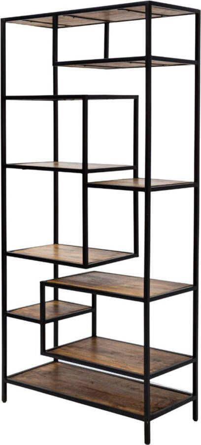 Dripio Boekenkast wang Boekenrek Industrieel 10 Lagen Hout metaal Bruin Zwart 92 x 42 x 193 cm