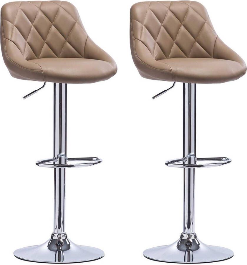 Dripio Designer Barkruk Kadyr Met rugleuning Stevig Ergonomische barstoel Zithoogte 60 82cm Beige Set van 2 Keuken en bar In hoogte verstelbaar