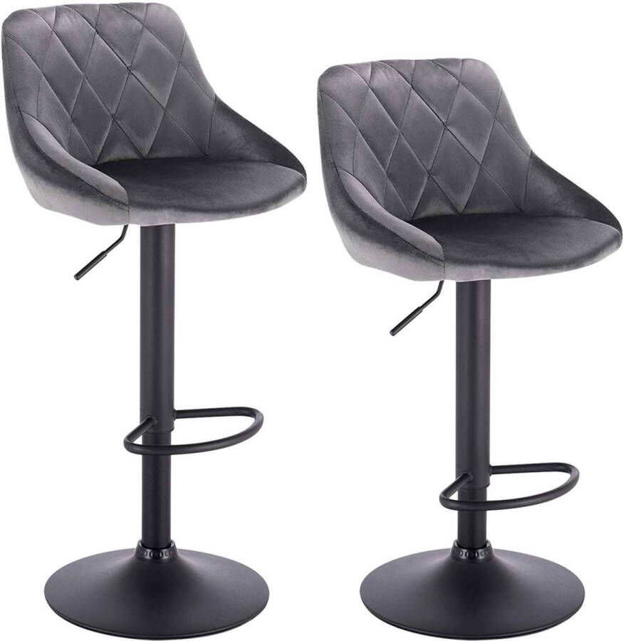 Dripio Designer Barkruk Walther Met rugleuning Stevig Ergonomische barstoel Velvet Zithoogte 60 82cm Grijs Set van 2 Keuken en bar In hoogte verstelbaar