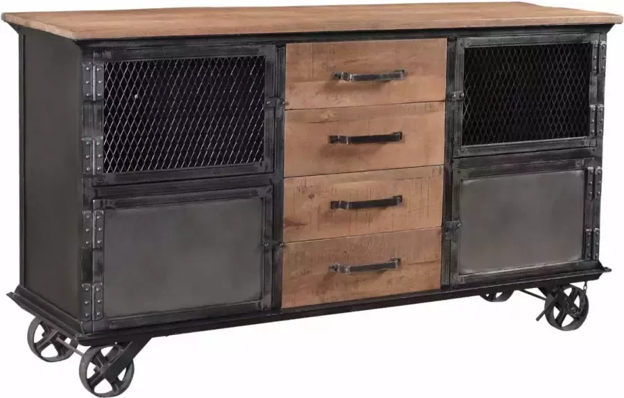 Dripio Dressoir Opbergkast Op wielen Verstelbare Planken 153x40x80cm Industriële Stijl Vintage Bruin Zwart