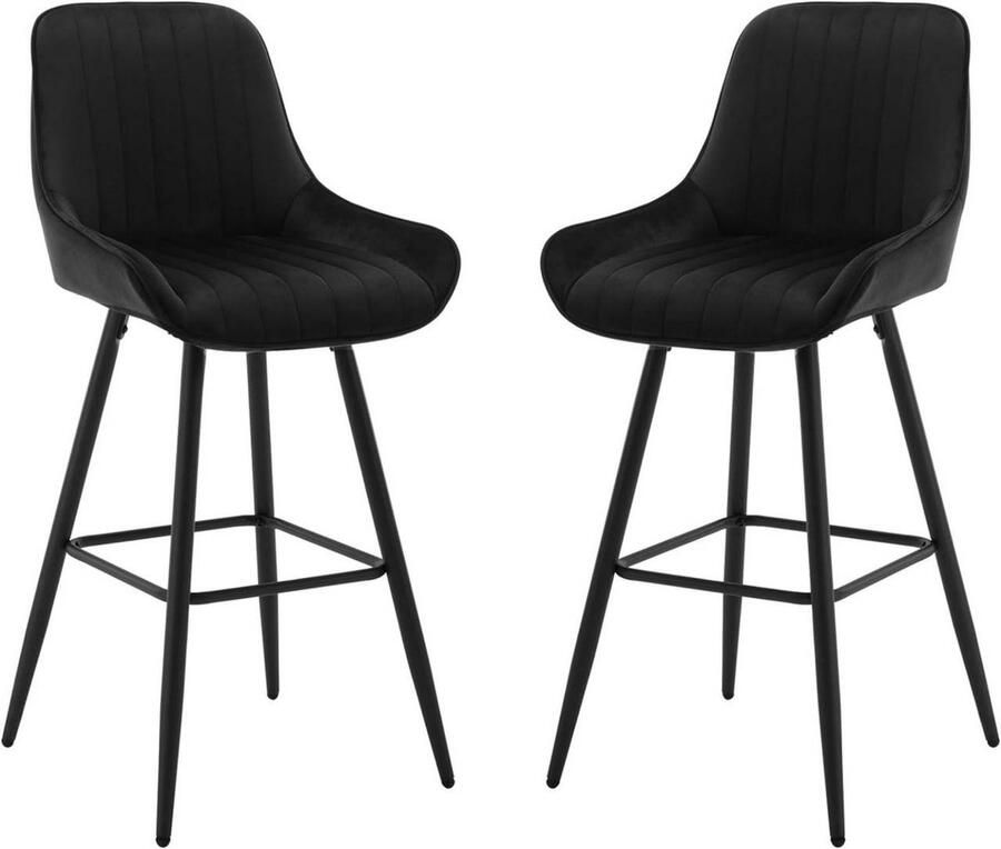 Dripio 2 stuks Designer Barkrukken Fluweel Zitting met Rugleuning Voetsteun Metalen Frame 71 cm Zithoogte Voor Keuken Bar of Bistro Modern & Comfortabel Zwart